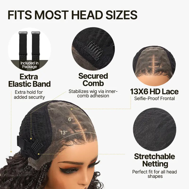 13x6 HD Pre-Cut Lace Wig | Glueless Wear & Go Boho Braids Water Wave